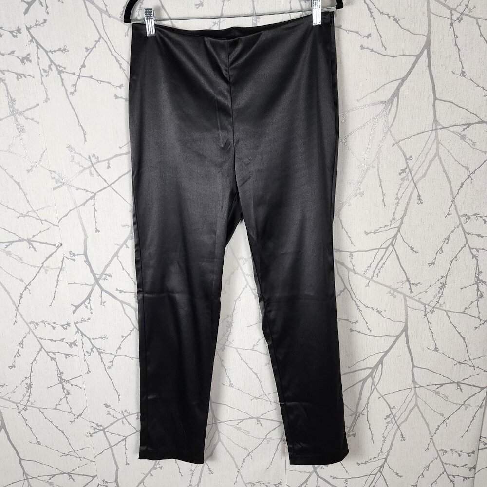 Timeless Naeem Khan Black Satin Stretch High Rise Skinny Pants